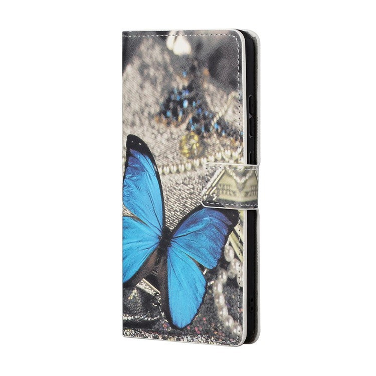 For Google Pixel 7a Pattern Printing PU Leather Wallet Cover Stand Magnetic Closure Protective Phone Case - Blue Butterfly