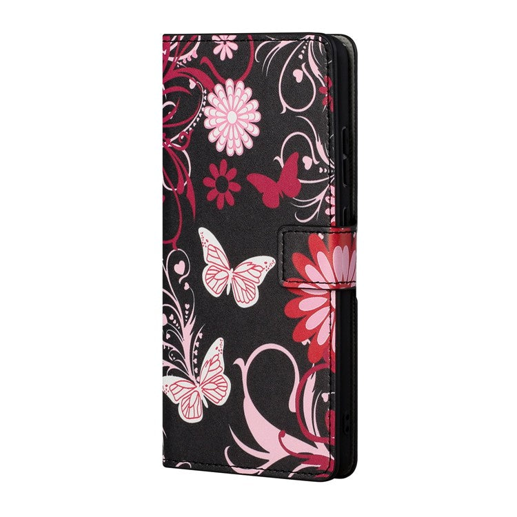 For Google Pixel 7a Pattern Printing PU Leather Wallet Cover Stand Magnetic Closure Protective Phone Case - Black  /  Butterflies
