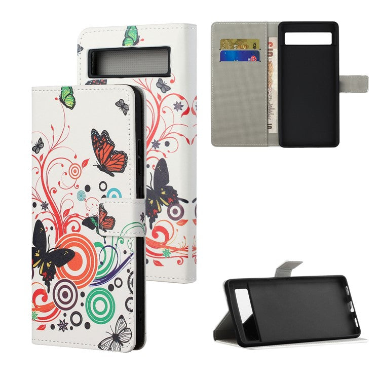 For Google Pixel 7a Pattern Printing PU Leather Wallet Cover Stand Magnetic Closure Protective Phone Case - White  /  Butterflies
