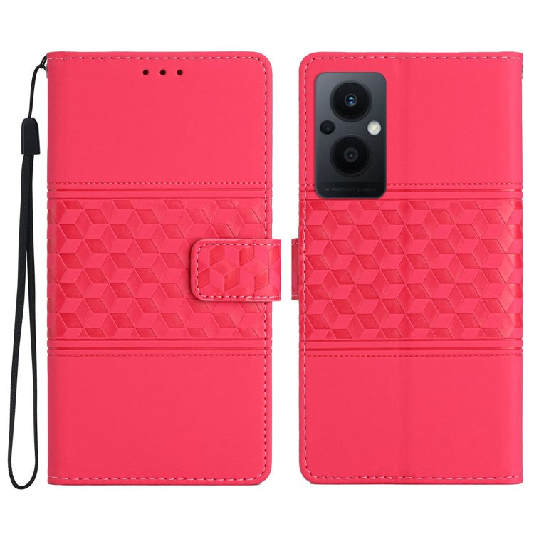 PU Leather Retro Imprinted Pattern Phone Cover for Oppo Reno8 Lite 5G / Reno7 Z 5G, Flip Wallet Stand Shockproof Phone Case with Strap - Rose