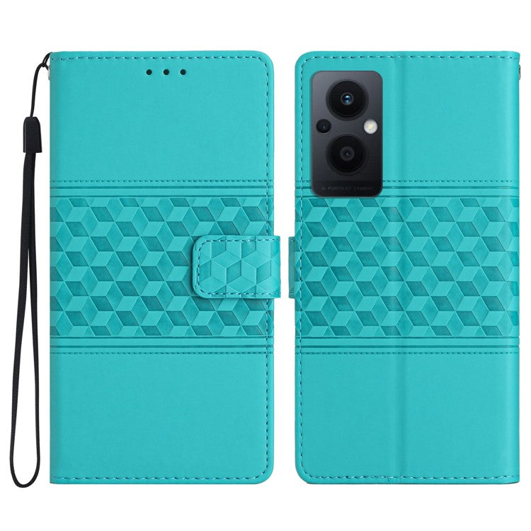 PU Leather Retro Imprinted Pattern Phone Cover for Oppo Reno8 Lite 5G / Reno7 Z 5G, Flip Wallet Stand Shockproof Phone Case with Strap - Sky Blue
