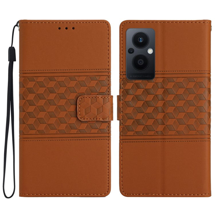 PU Leather Retro Imprinted Pattern Phone Cover for Oppo Reno8 Lite 5G / Reno7 Z 5G, Flip Wallet Stand Shockproof Phone Case with Strap - Brown