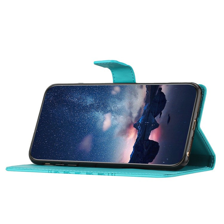 Retro Imprinted Pattern Stand Phone Case for Oppo A17 4G / A17k 4G , Wallet Skin-touch Feeling Leather Phone Cover - Sky Blue
