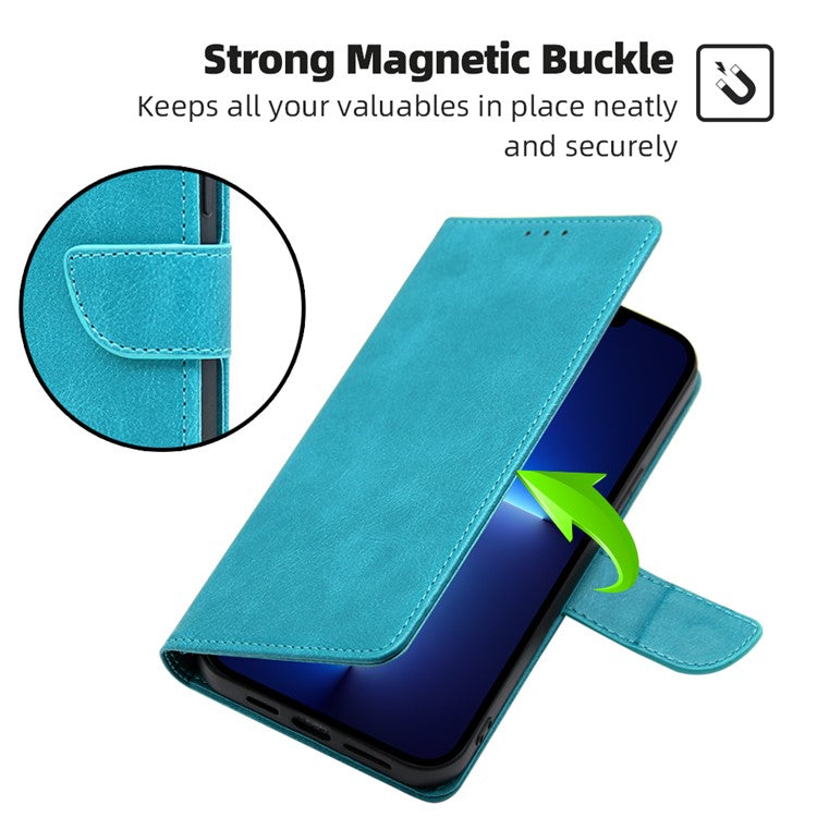 For Samsung Galaxy A04e 4G / F04 4G / M04 4G Calf Texture PU Leather Flip Case Inner TPU Wallet Stand Magnetic Closure Phone Cover - Baby Blue