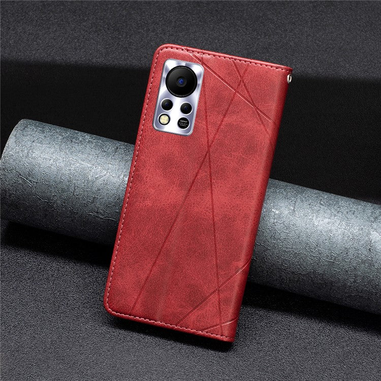 Phone Case For Infinix Hot 11s NFC 4G PU Leather Imprinted Rhombus-Like Card Slot Stand Flip Phone Cover - Red
