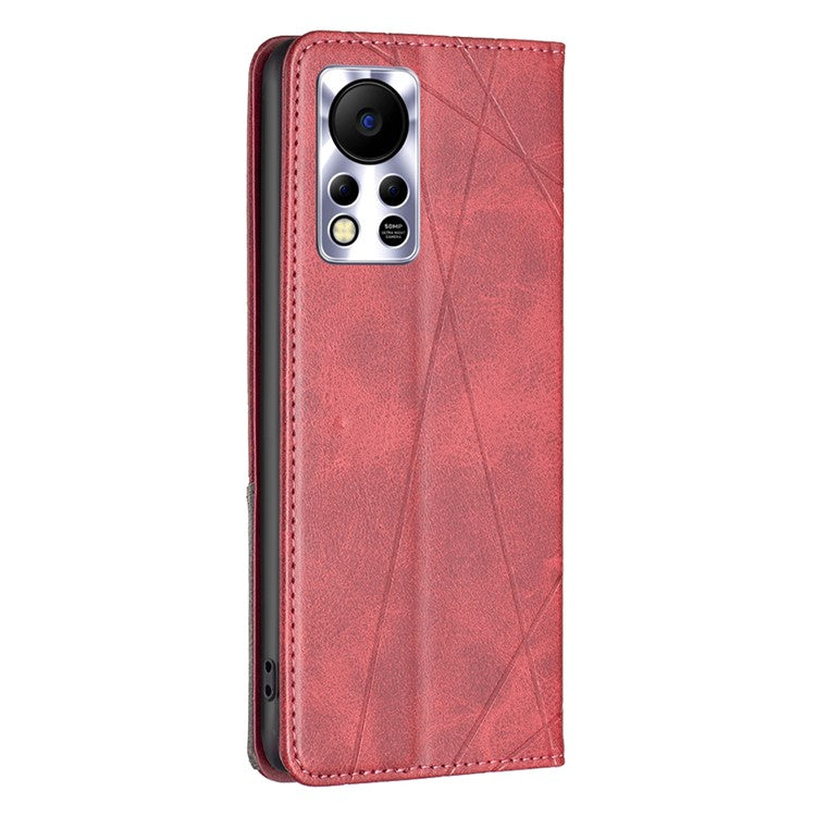 Phone Case For Infinix Hot 11s NFC 4G PU Leather Imprinted Rhombus-Like Card Slot Stand Flip Phone Cover - Red