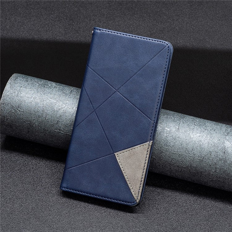 Phone Case For Infinix Hot 11s NFC 4G PU Leather Imprinted Rhombus-Like Card Slot Stand Flip Phone Cover - Blue