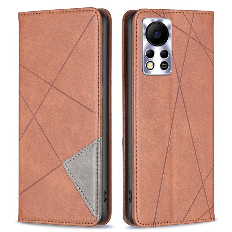Phone Case For Infinix Hot 11s NFC 4G PU Leather Imprinted Rhombus-Like Card Slot Stand Flip Phone Cover - Brown