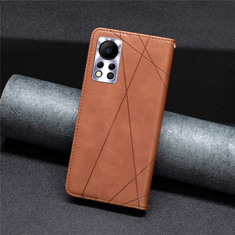 Phone Case For Infinix Hot 11s NFC 4G PU Leather Imprinted Rhombus-Like Card Slot Stand Flip Phone Cover - Brown