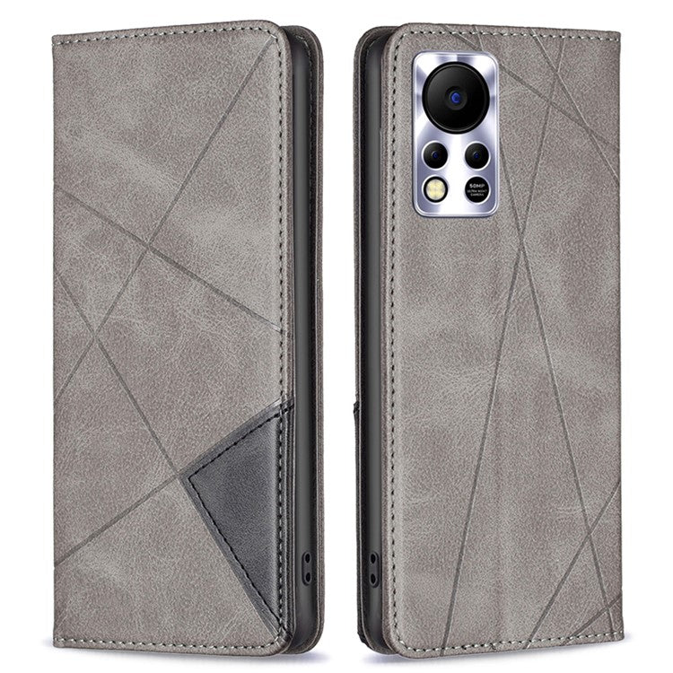 Phone Case For Infinix Hot 11s NFC 4G PU Leather Imprinted Rhombus-Like Card Slot Stand Flip Phone Cover - Grey