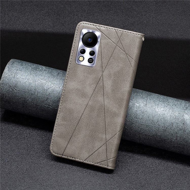 Phone Case For Infinix Hot 11s NFC 4G PU Leather Imprinted Rhombus-Like Card Slot Stand Flip Phone Cover - Grey