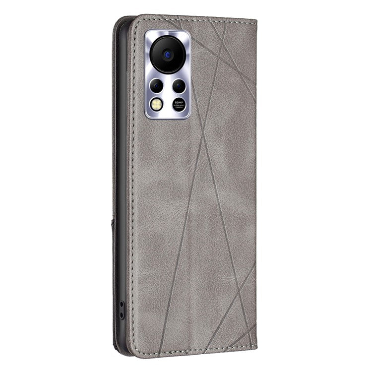 Phone Case For Infinix Hot 11s NFC 4G PU Leather Imprinted Rhombus-Like Card Slot Stand Flip Phone Cover - Grey