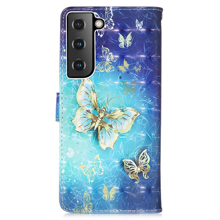 For Samsung Galaxy S23 YB Pattern Printing Leather Series-2 PU Leather 3D Pattern Printing Phone Case Wallet Stand Folio Flip Cover - Golden Butterflies