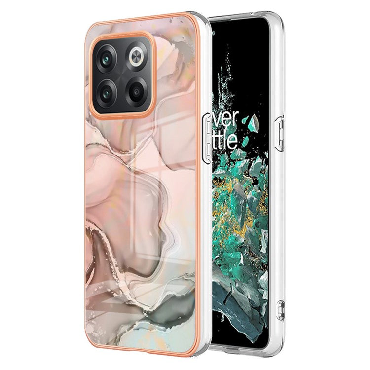 For OnePlus 10T 5G / Ace Pro 5G YB IMD Series-16 Style E Marble Pattern Phone Case 2.0mm TPU Electroplating Frame Protective IMD Cover - Pink