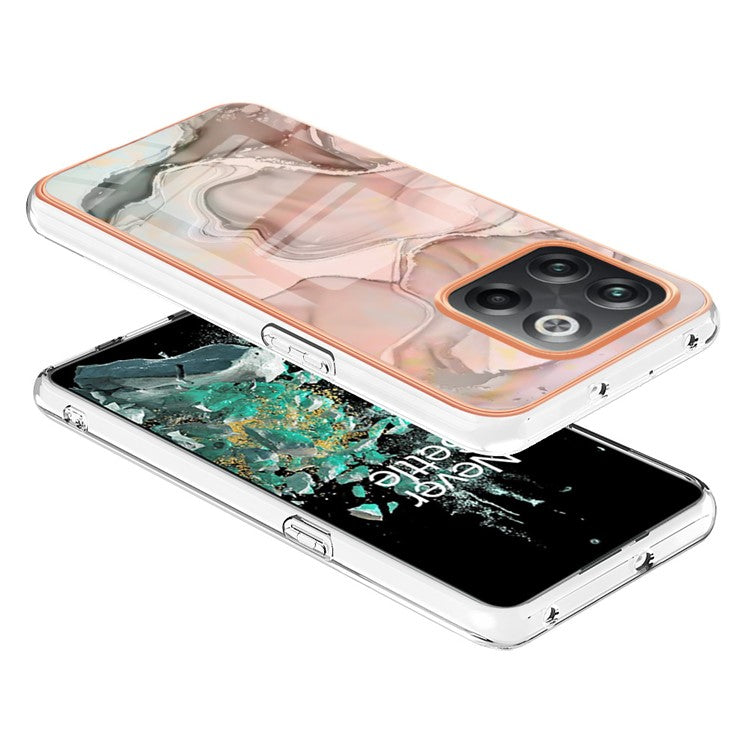 For OnePlus 10T 5G / Ace Pro 5G YB IMD Series-16 Style E Marble Pattern Phone Case 2.0mm TPU Electroplating Frame Protective IMD Cover - Pink