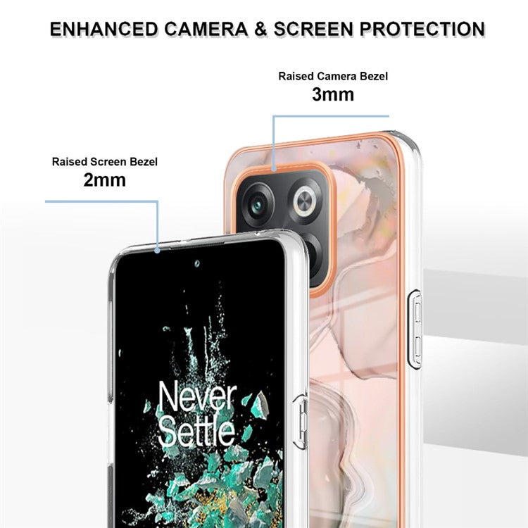 For OnePlus 10T 5G / Ace Pro 5G YB IMD Series-16 Style E Marble Pattern Phone Case 2.0mm TPU Electroplating Frame Protective IMD Cover - Pink