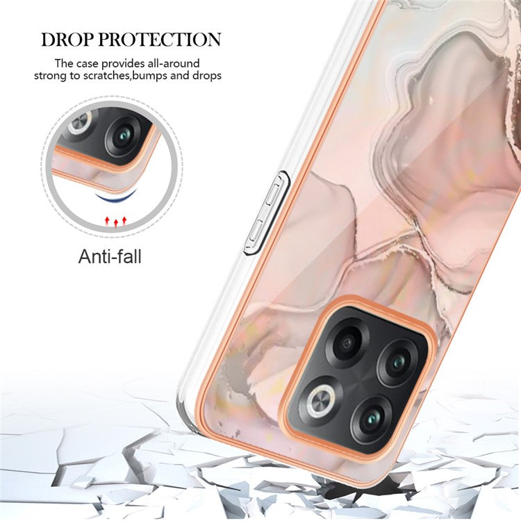 For OnePlus 10T 5G / Ace Pro 5G YB IMD Series-16 Style E Marble Pattern Phone Case 2.0mm TPU Electroplating Frame Protective IMD Cover - Pink
