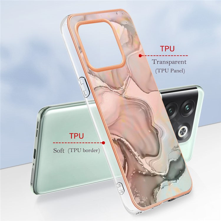 For OnePlus 10T 5G / Ace Pro 5G YB IMD Series-16 Style E Marble Pattern Phone Case 2.0mm TPU Electroplating Frame Protective IMD Cover - Pink