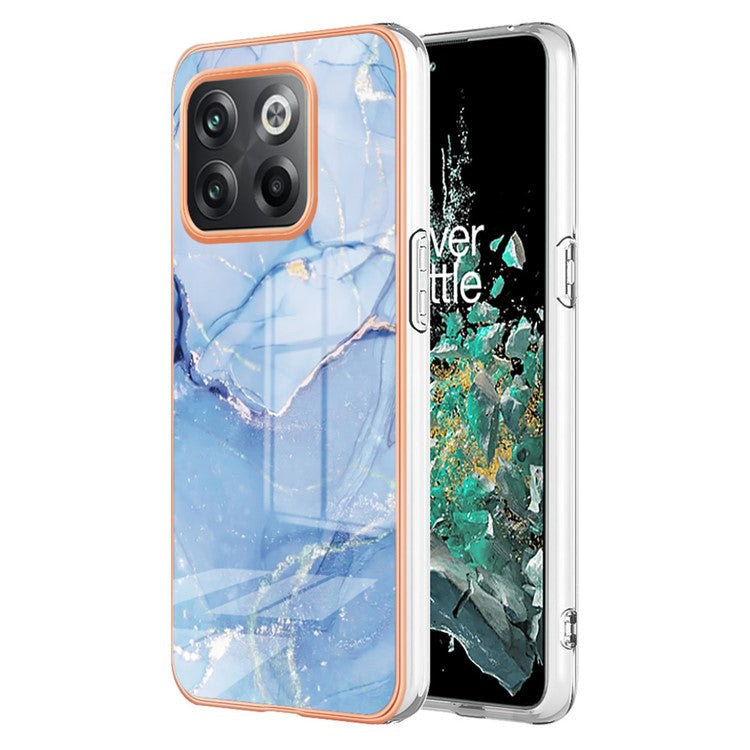 For OnePlus 10T 5G / Ace Pro 5G YB IMD Series-16 Style E Marble Pattern Phone Case 2.0mm TPU Electroplating Frame Protective IMD Cover - Blue