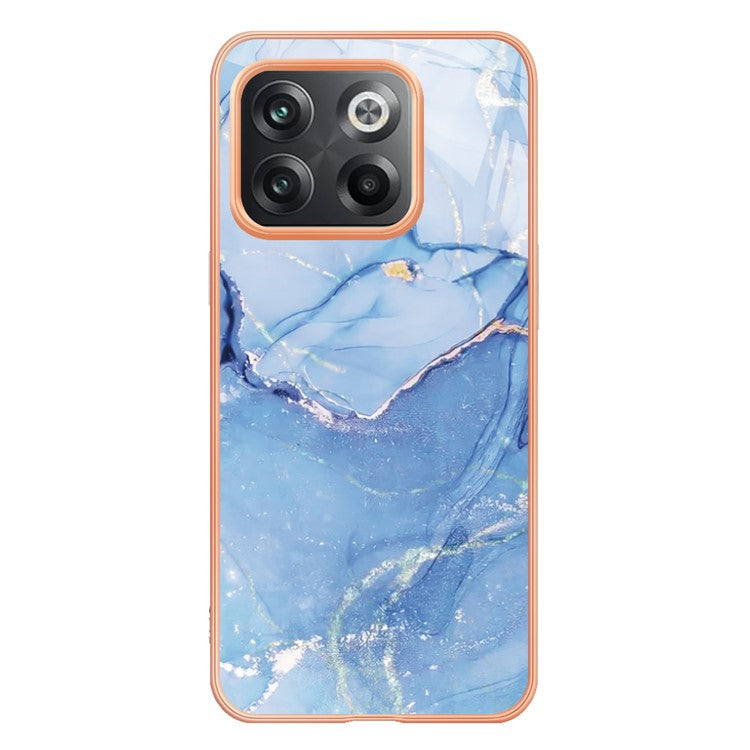 For OnePlus 10T 5G / Ace Pro 5G YB IMD Series-16 Style E Marble Pattern Phone Case 2.0mm TPU Electroplating Frame Protective IMD Cover - Blue