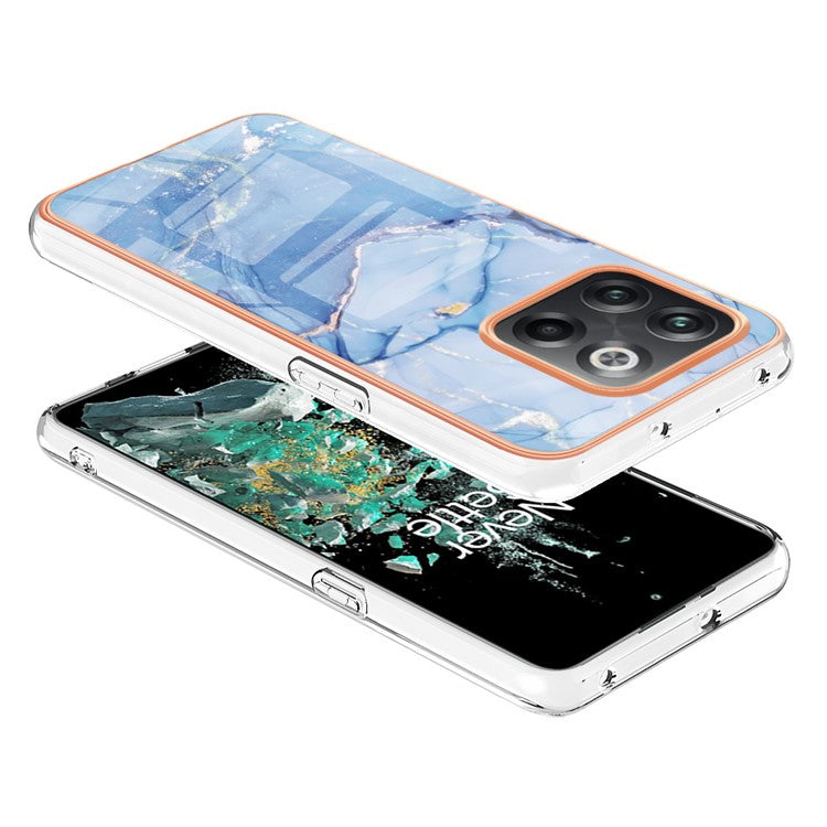 For OnePlus 10T 5G / Ace Pro 5G YB IMD Series-16 Style E Marble Pattern Phone Case 2.0mm TPU Electroplating Frame Protective IMD Cover - Blue