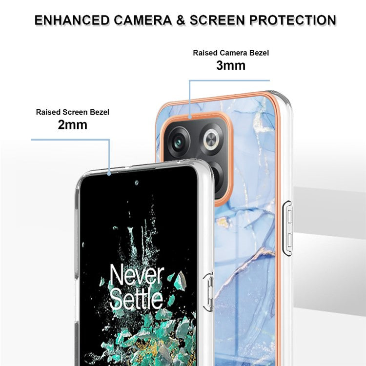 For OnePlus 10T 5G / Ace Pro 5G YB IMD Series-16 Style E Marble Pattern Phone Case 2.0mm TPU Electroplating Frame Protective IMD Cover - Blue