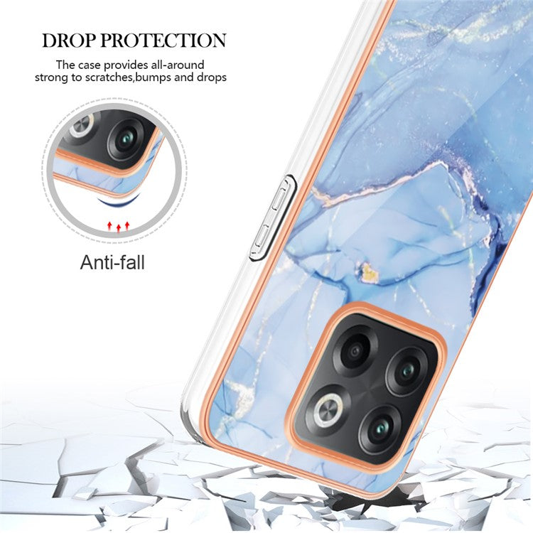 For OnePlus 10T 5G / Ace Pro 5G YB IMD Series-16 Style E Marble Pattern Phone Case 2.0mm TPU Electroplating Frame Protective IMD Cover - Blue