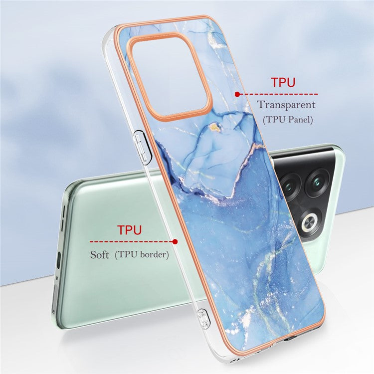 For OnePlus 10T 5G / Ace Pro 5G YB IMD Series-16 Style E Marble Pattern Phone Case 2.0mm TPU Electroplating Frame Protective IMD Cover - Blue