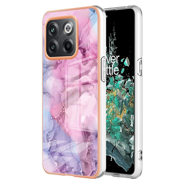 For OnePlus 10T 5G / Ace Pro 5G YB IMD Series-16 Style E Marble Pattern Phone Case 2.0mm TPU Electroplating Frame Protective IMD Cover - Rose