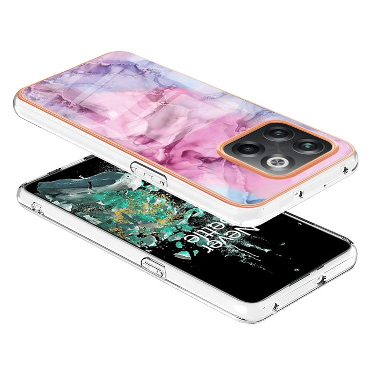 For OnePlus 10T 5G / Ace Pro 5G YB IMD Series-16 Style E Marble Pattern Phone Case 2.0mm TPU Electroplating Frame Protective IMD Cover - Rose