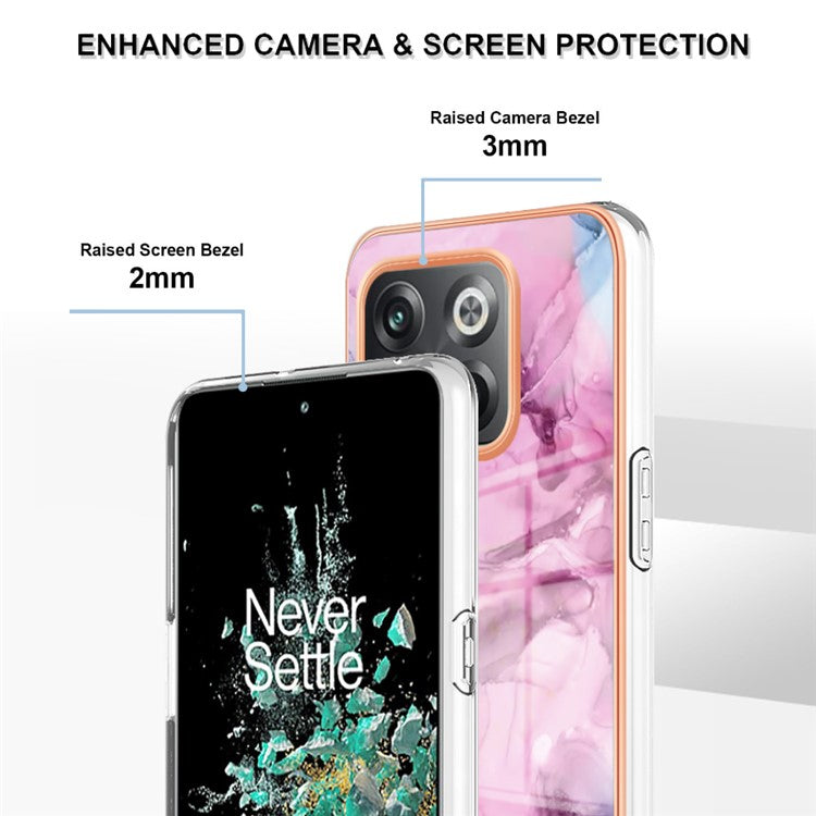 For OnePlus 10T 5G / Ace Pro 5G YB IMD Series-16 Style E Marble Pattern Phone Case 2.0mm TPU Electroplating Frame Protective IMD Cover - Rose