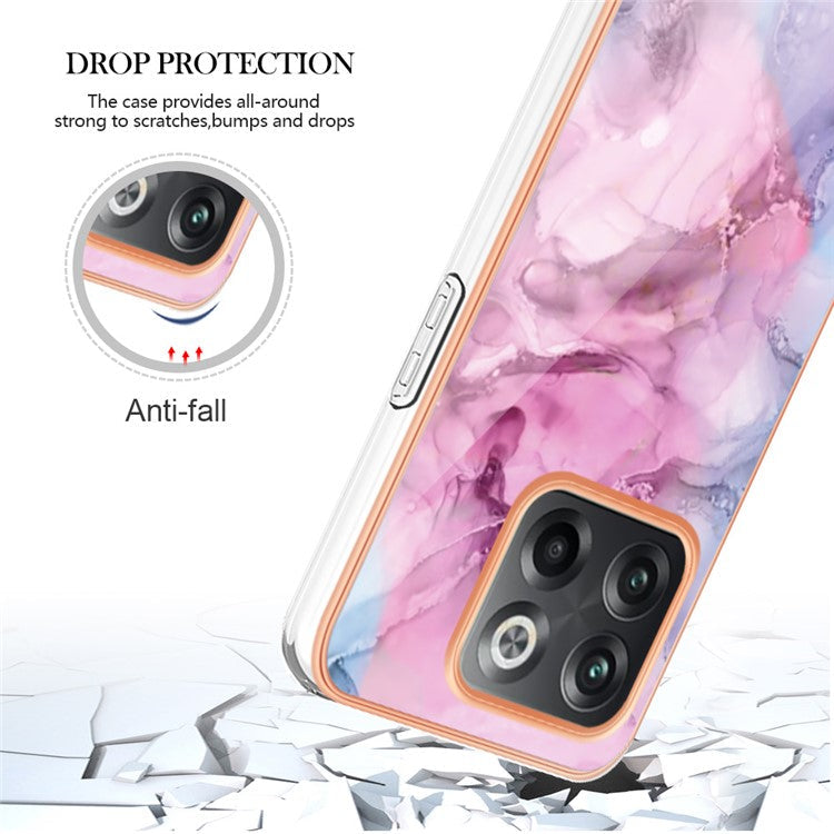 For OnePlus 10T 5G / Ace Pro 5G YB IMD Series-16 Style E Marble Pattern Phone Case 2.0mm TPU Electroplating Frame Protective IMD Cover - Rose