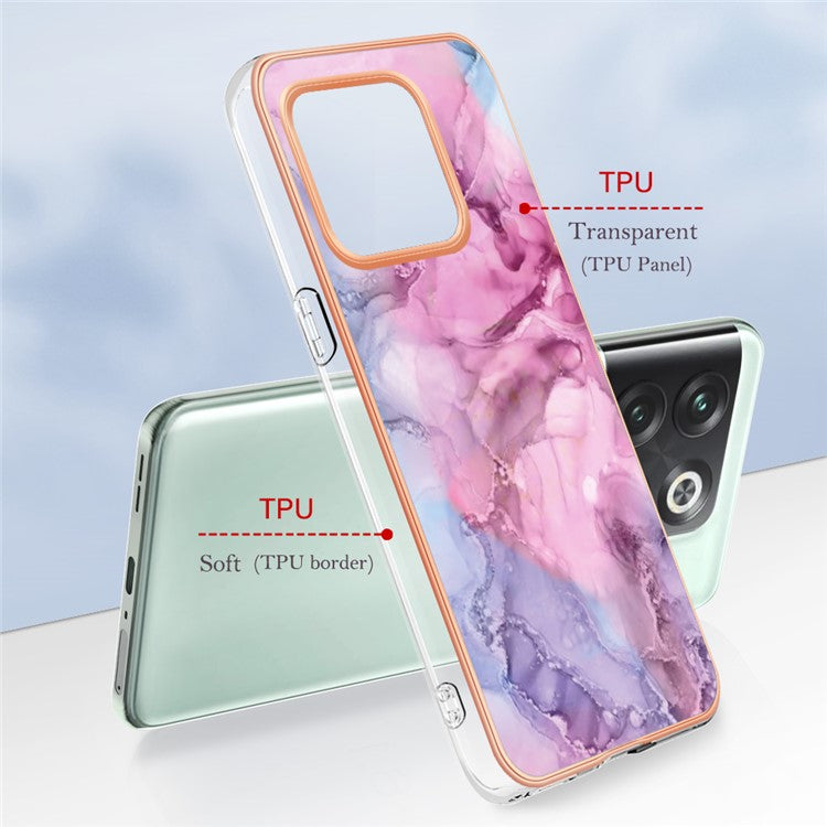 For OnePlus 10T 5G / Ace Pro 5G YB IMD Series-16 Style E Marble Pattern Phone Case 2.0mm TPU Electroplating Frame Protective IMD Cover - Rose
