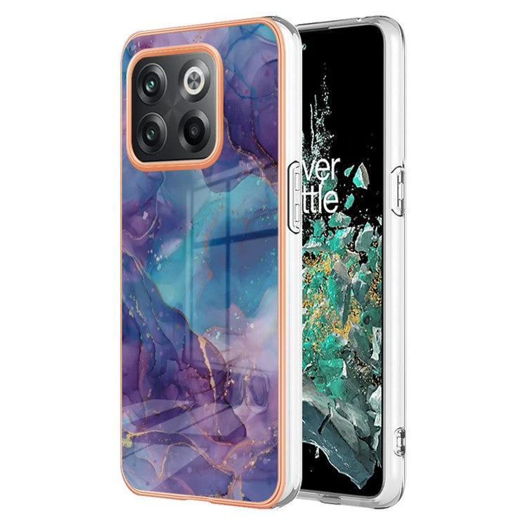 For OnePlus 10T 5G / Ace Pro 5G YB IMD Series-16 Style E Marble Pattern Phone Case 2.0mm TPU Electroplating Frame Protective IMD Cover - Purple