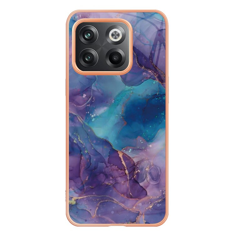 For OnePlus 10T 5G / Ace Pro 5G YB IMD Series-16 Style E Marble Pattern Phone Case 2.0mm TPU Electroplating Frame Protective IMD Cover - Purple