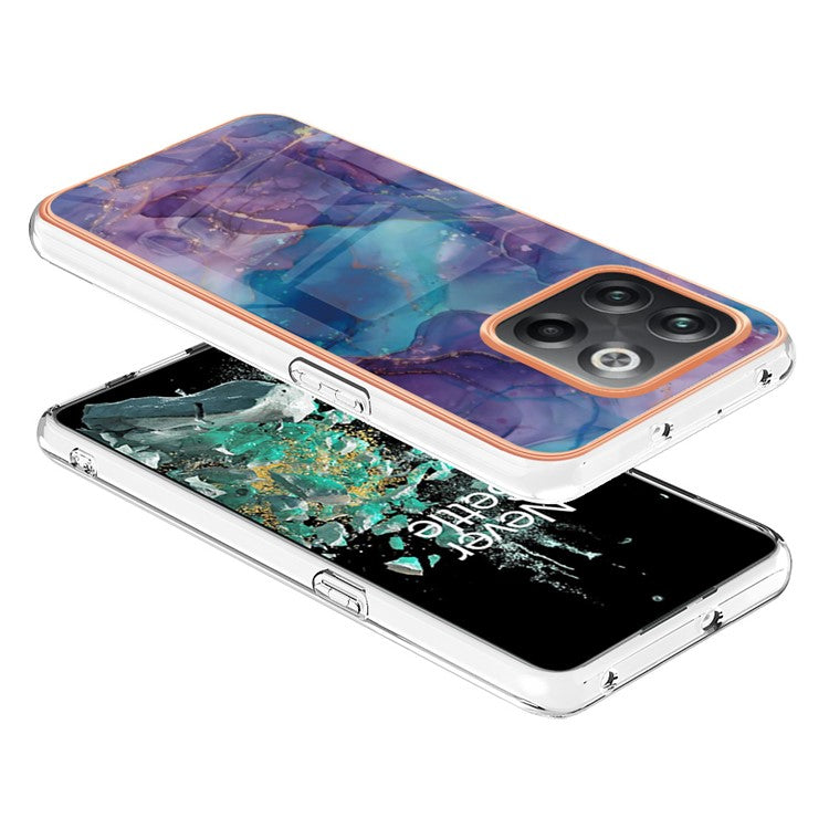 For OnePlus 10T 5G / Ace Pro 5G YB IMD Series-16 Style E Marble Pattern Phone Case 2.0mm TPU Electroplating Frame Protective IMD Cover - Purple