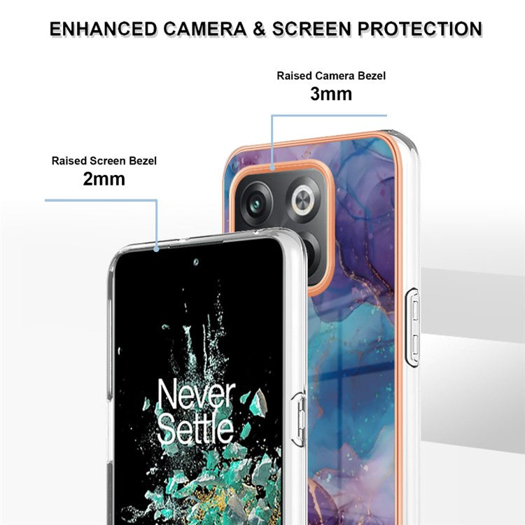 For OnePlus 10T 5G / Ace Pro 5G YB IMD Series-16 Style E Marble Pattern Phone Case 2.0mm TPU Electroplating Frame Protective IMD Cover - Purple
