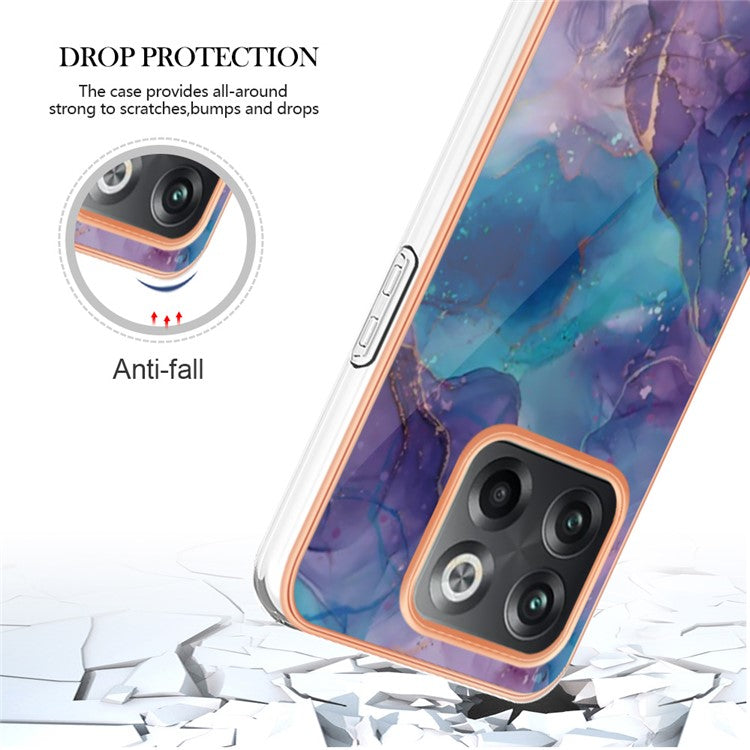 For OnePlus 10T 5G / Ace Pro 5G YB IMD Series-16 Style E Marble Pattern Phone Case 2.0mm TPU Electroplating Frame Protective IMD Cover - Purple