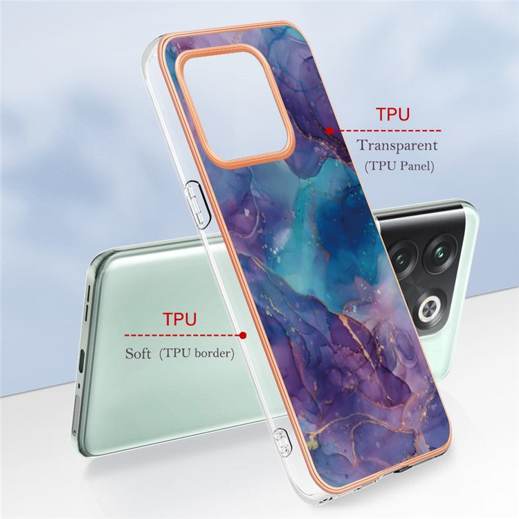 For OnePlus 10T 5G / Ace Pro 5G YB IMD Series-16 Style E Marble Pattern Phone Case 2.0mm TPU Electroplating Frame Protective IMD Cover - Purple