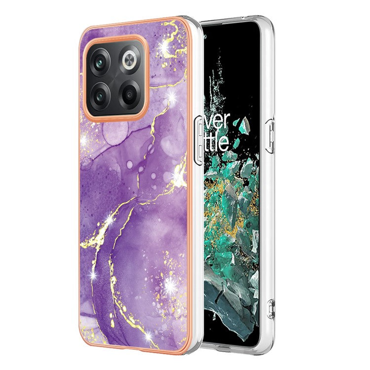 For OnePlus 10T 5G / Ace Pro 5G YB IMD Series-2 Marble Pattern Phone Case Electroplating Frame Soft TPU IMD Anti-Fingerprint Cover - Purple 002