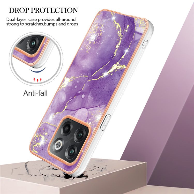 For OnePlus 10T 5G / Ace Pro 5G YB IMD Series-2 Marble Pattern Phone Case Electroplating Frame Soft TPU IMD Anti-Fingerprint Cover - Purple 002
