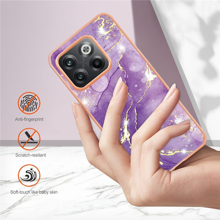 For OnePlus 10T 5G / Ace Pro 5G YB IMD Series-2 Marble Pattern Phone Case Electroplating Frame Soft TPU IMD Anti-Fingerprint Cover - Purple 002