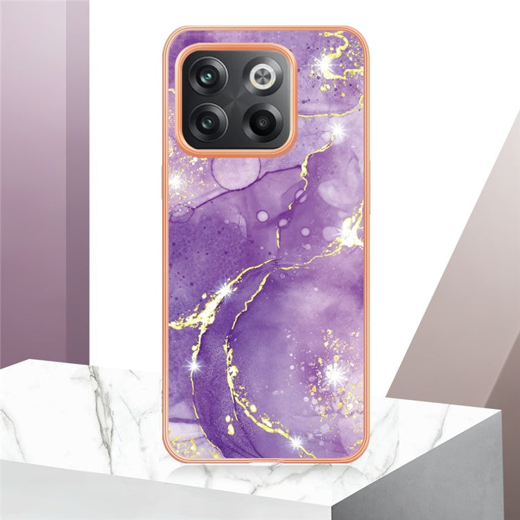 For OnePlus 10T 5G / Ace Pro 5G YB IMD Series-2 Marble Pattern Phone Case Electroplating Frame Soft TPU IMD Anti-Fingerprint Cover - Purple 002