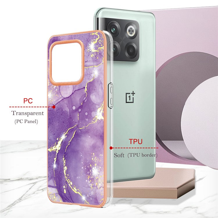 For OnePlus 10T 5G / Ace Pro 5G YB IMD Series-2 Marble Pattern Phone Case Electroplating Frame Soft TPU IMD Anti-Fingerprint Cover - Purple 002