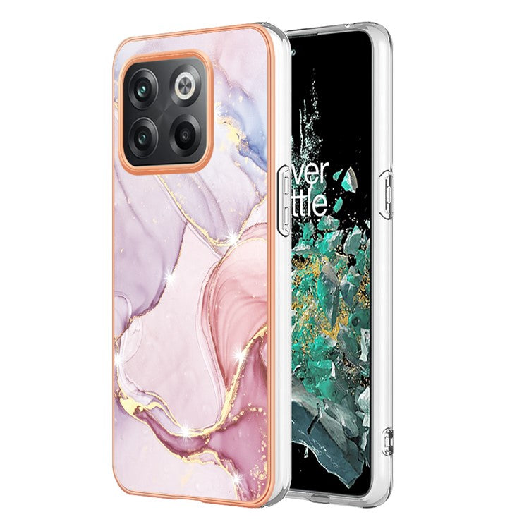 For OnePlus 10T 5G / Ace Pro 5G YB IMD Series-2 Marble Pattern Phone Case Electroplating Frame Soft TPU IMD Anti-Fingerprint Cover - Rose Gold 005