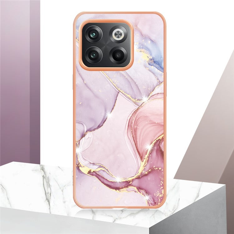 For OnePlus 10T 5G / Ace Pro 5G YB IMD Series-2 Marble Pattern Phone Case Electroplating Frame Soft TPU IMD Anti-Fingerprint Cover - Rose Gold 005