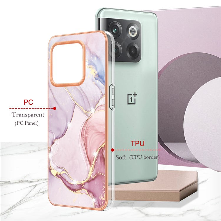For OnePlus 10T 5G / Ace Pro 5G YB IMD Series-2 Marble Pattern Phone Case Electroplating Frame Soft TPU IMD Anti-Fingerprint Cover - Rose Gold 005