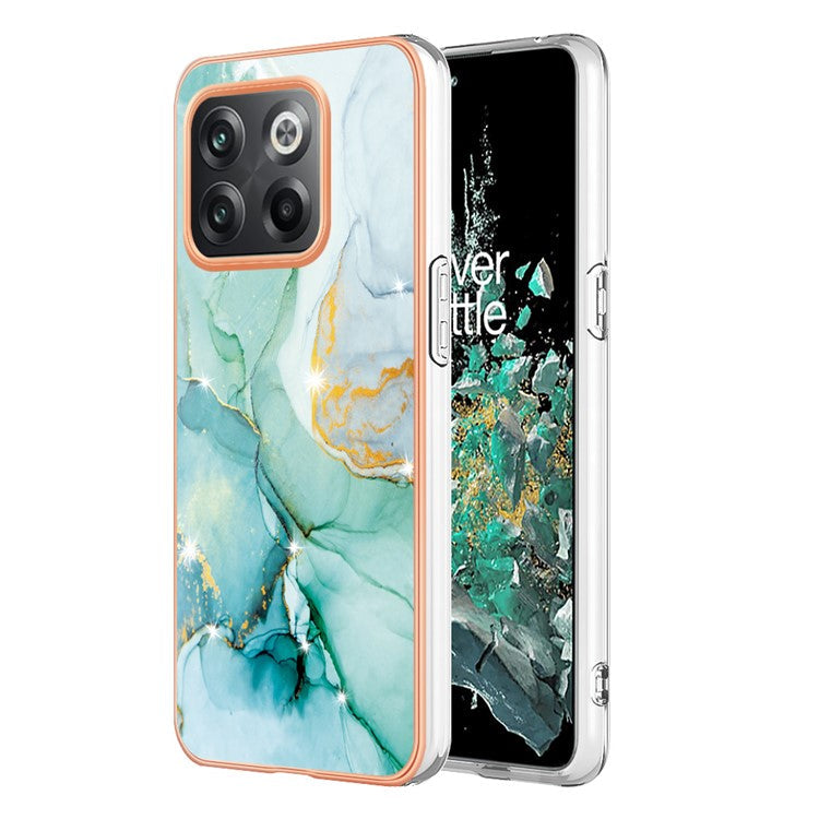 For OnePlus 10T 5G / Ace Pro 5G YB IMD Series-2 Marble Pattern Phone Case Electroplating Frame Soft TPU IMD Anti-Fingerprint Cover - Green 003