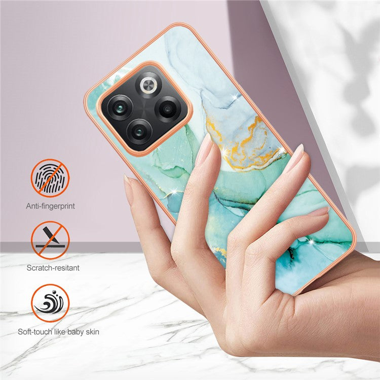 For OnePlus 10T 5G / Ace Pro 5G YB IMD Series-2 Marble Pattern Phone Case Electroplating Frame Soft TPU IMD Anti-Fingerprint Cover - Green 003