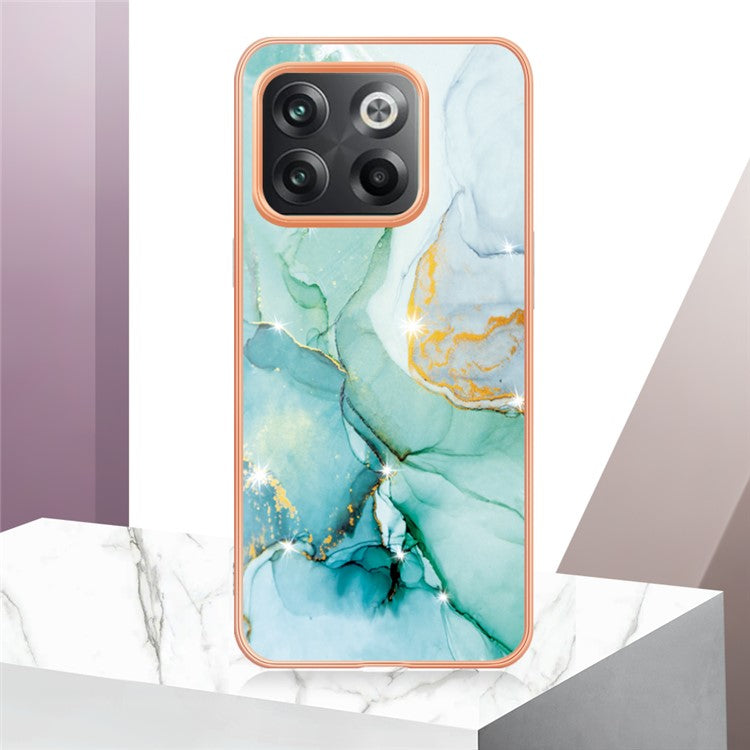 For OnePlus 10T 5G / Ace Pro 5G YB IMD Series-2 Marble Pattern Phone Case Electroplating Frame Soft TPU IMD Anti-Fingerprint Cover - Green 003